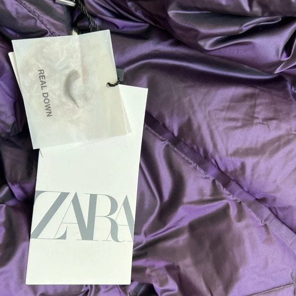 Zara water repellent down filled purple quilted coat with hood Size XL NWT - Picture 12 of 16